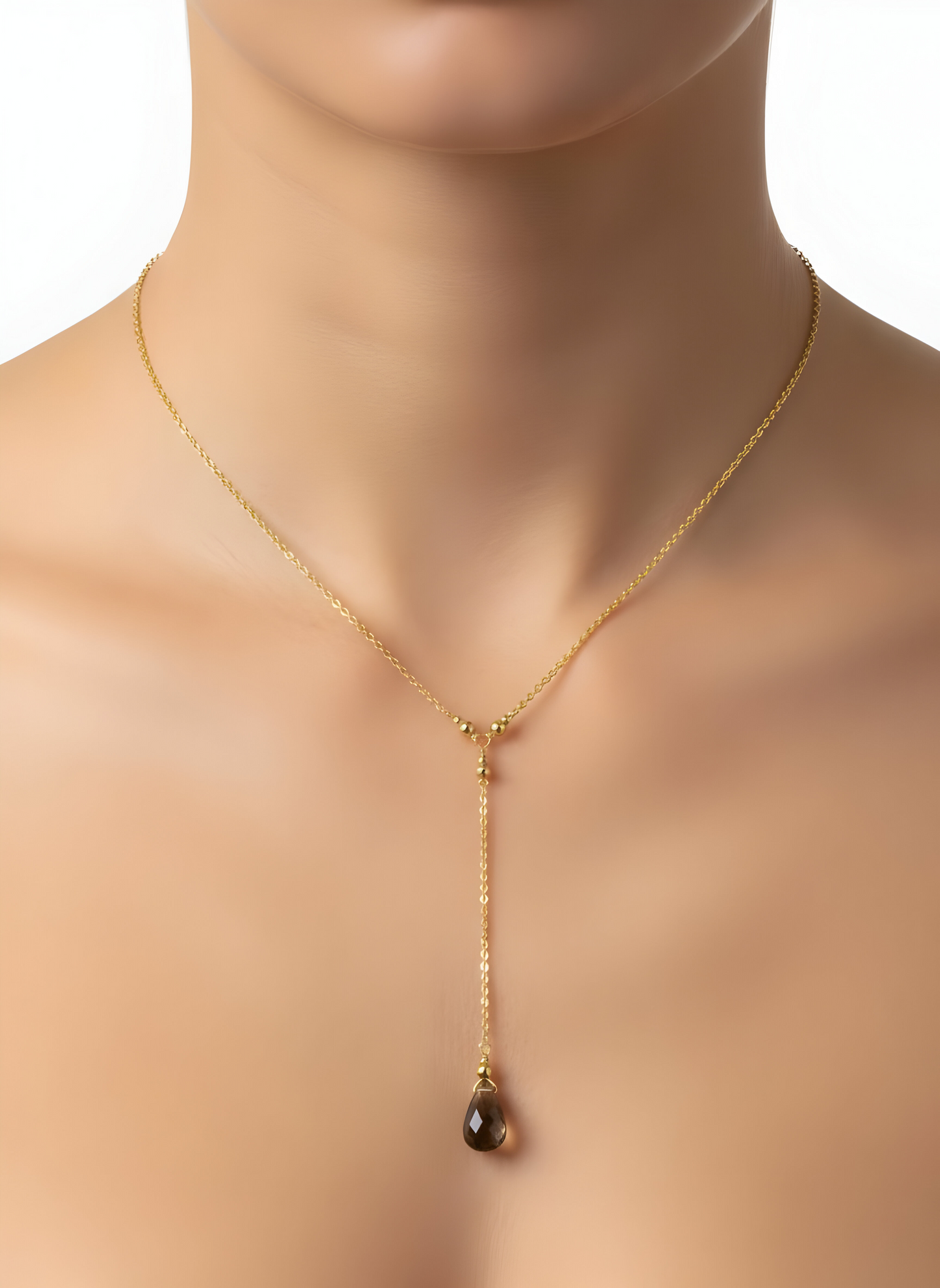 Smoky Quartz Teardrop Lariat Necklace