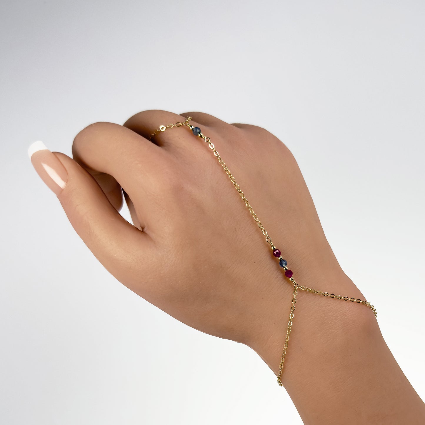 Aquamarine and Ruby Hand Bracelet