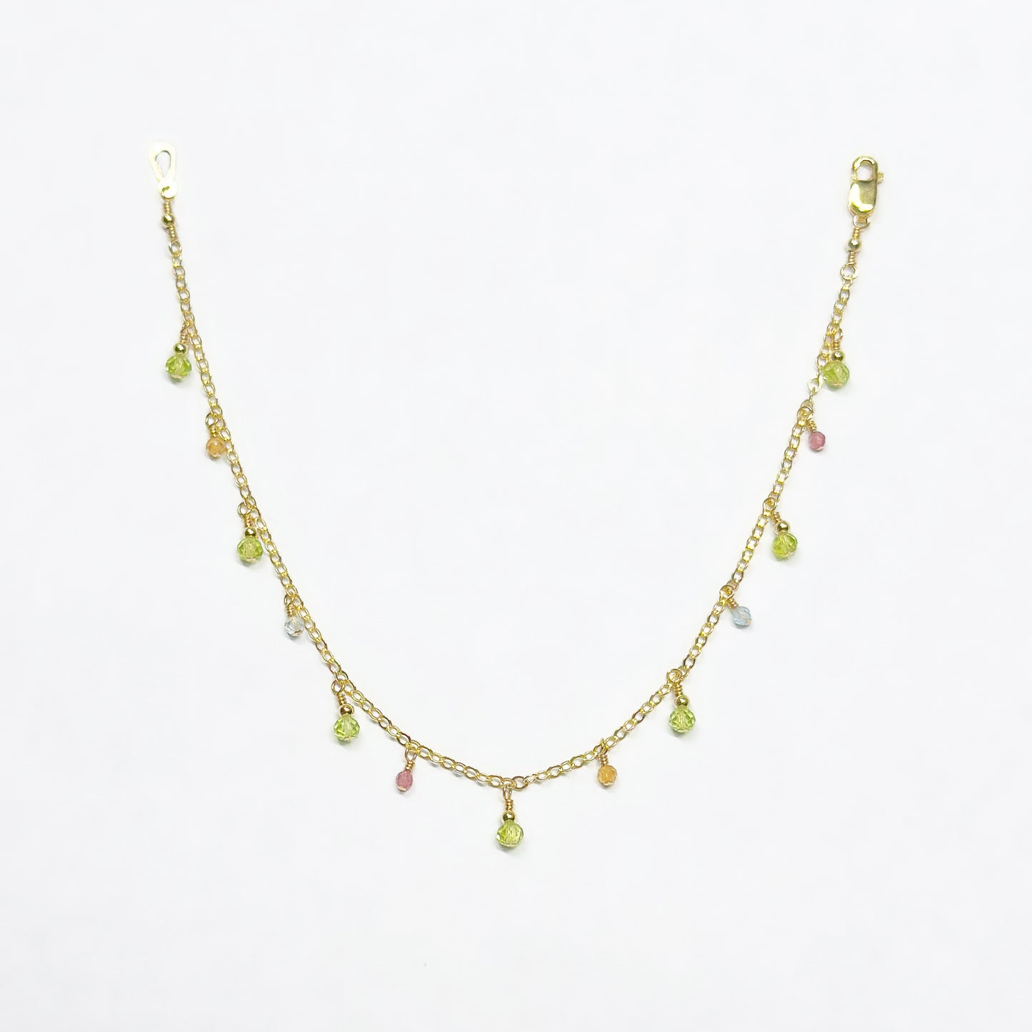Peridot Charms Bracelet with Multi Gemstone Dewdrops