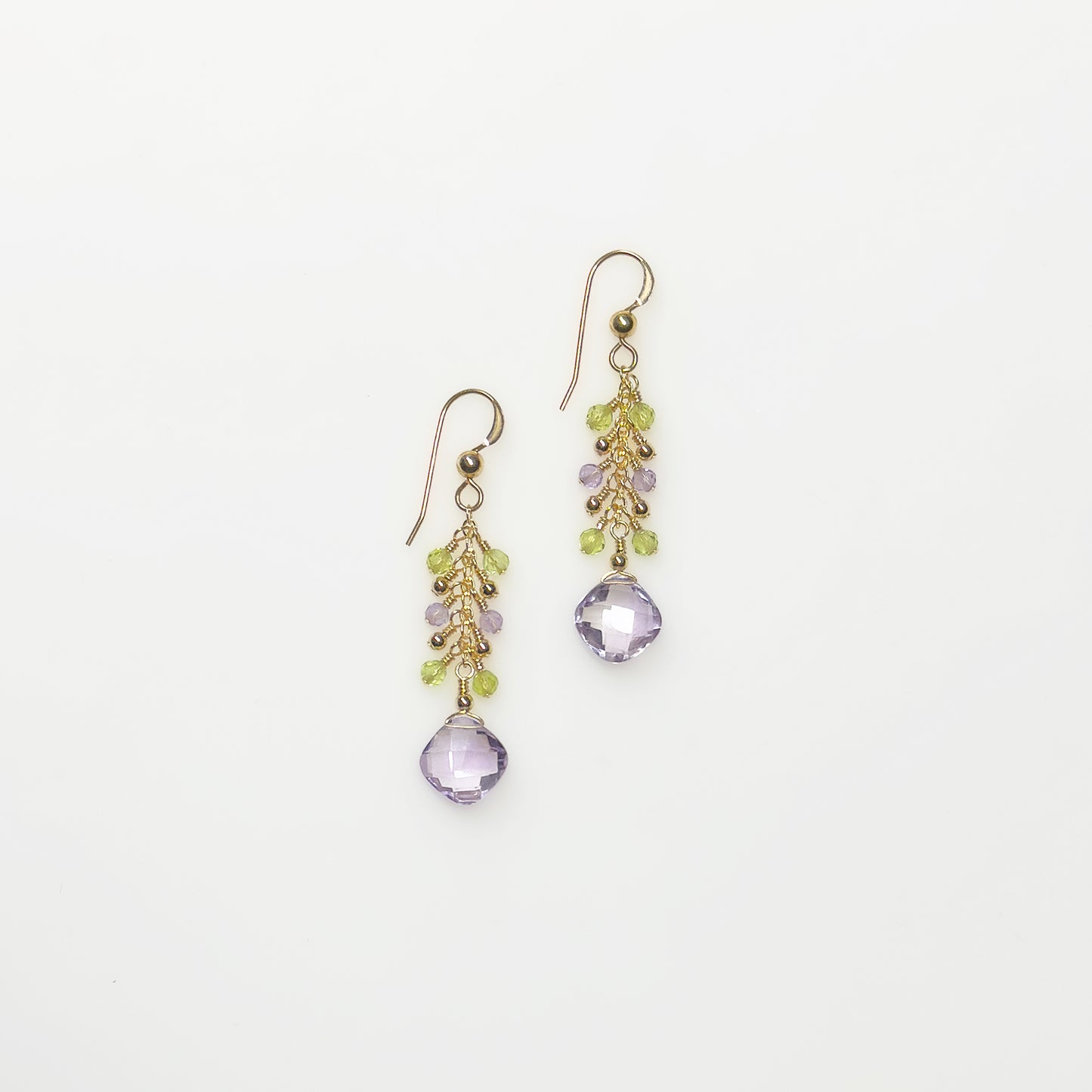 Lavender Amethyst Cushion Cut Drop Earrings