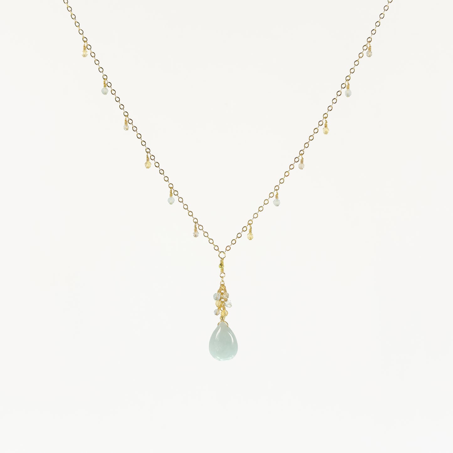 Aquamarine Briolette Necklace with Citrine, Labradorite and Aquamarine Dewdrops