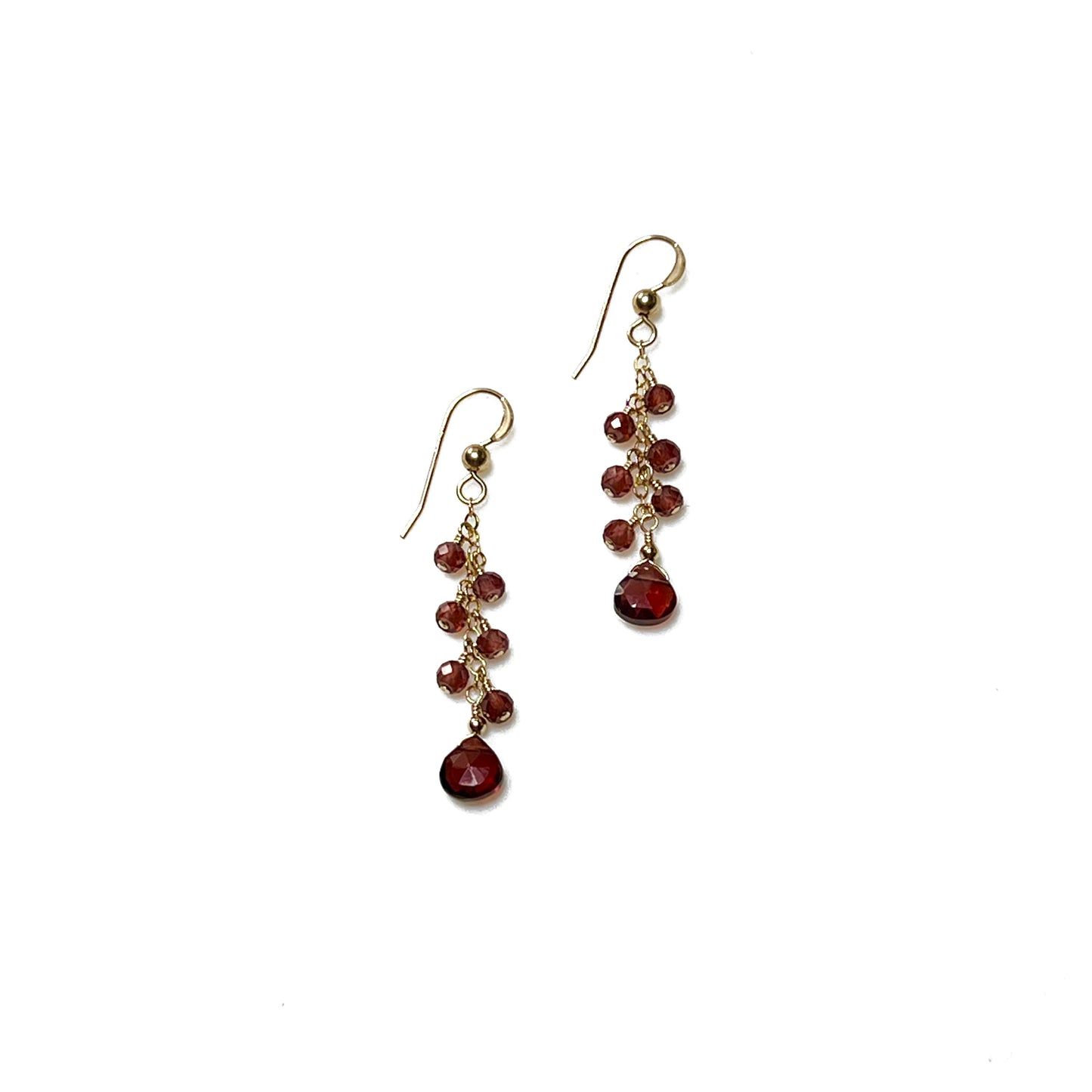 Garnet Cluster Earrings with Heart Shape Briolette