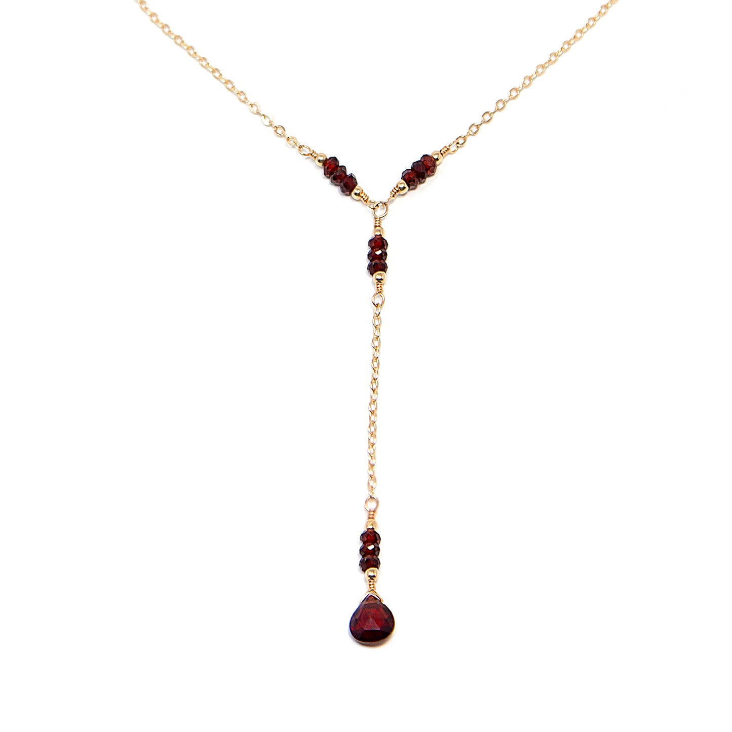 Garnet Lariat Necklace in 14 Karat Gold