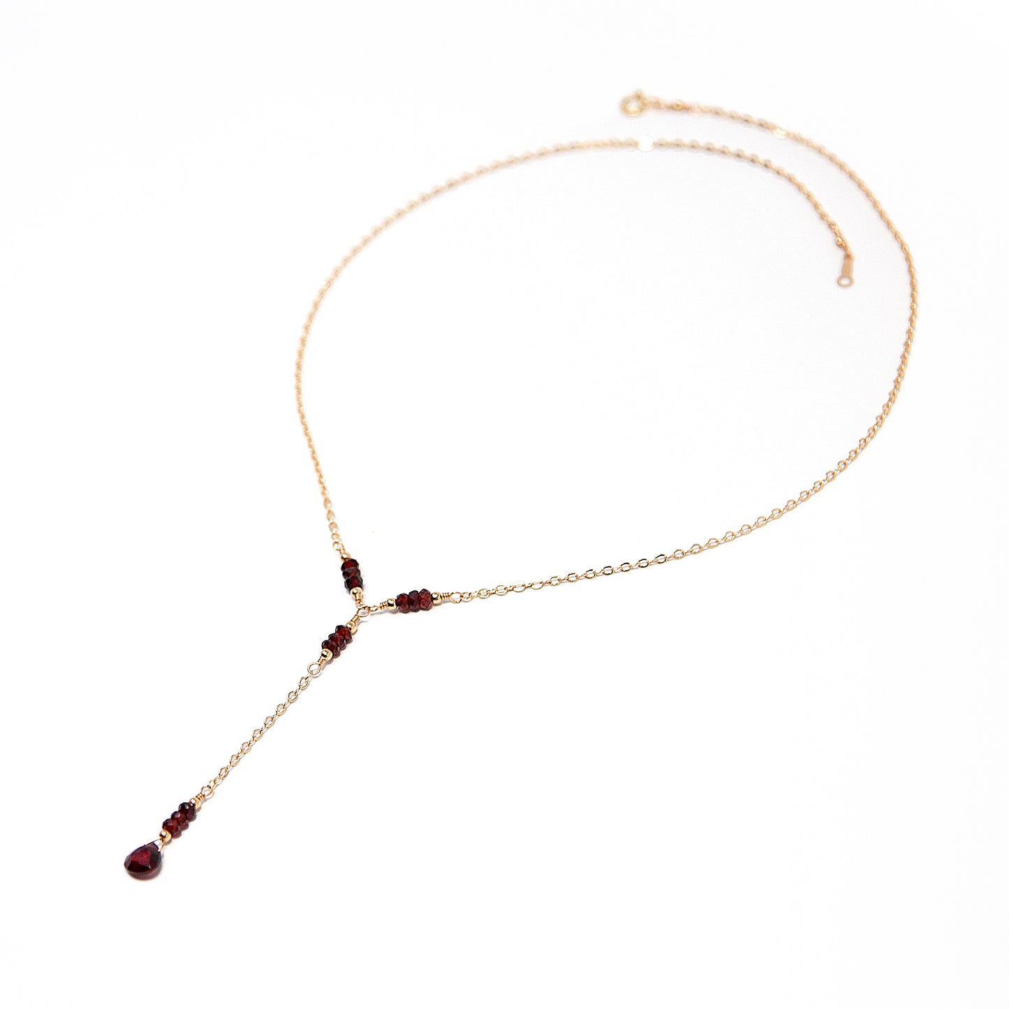 Garnet Lariat Necklace in 14 Karat Gold