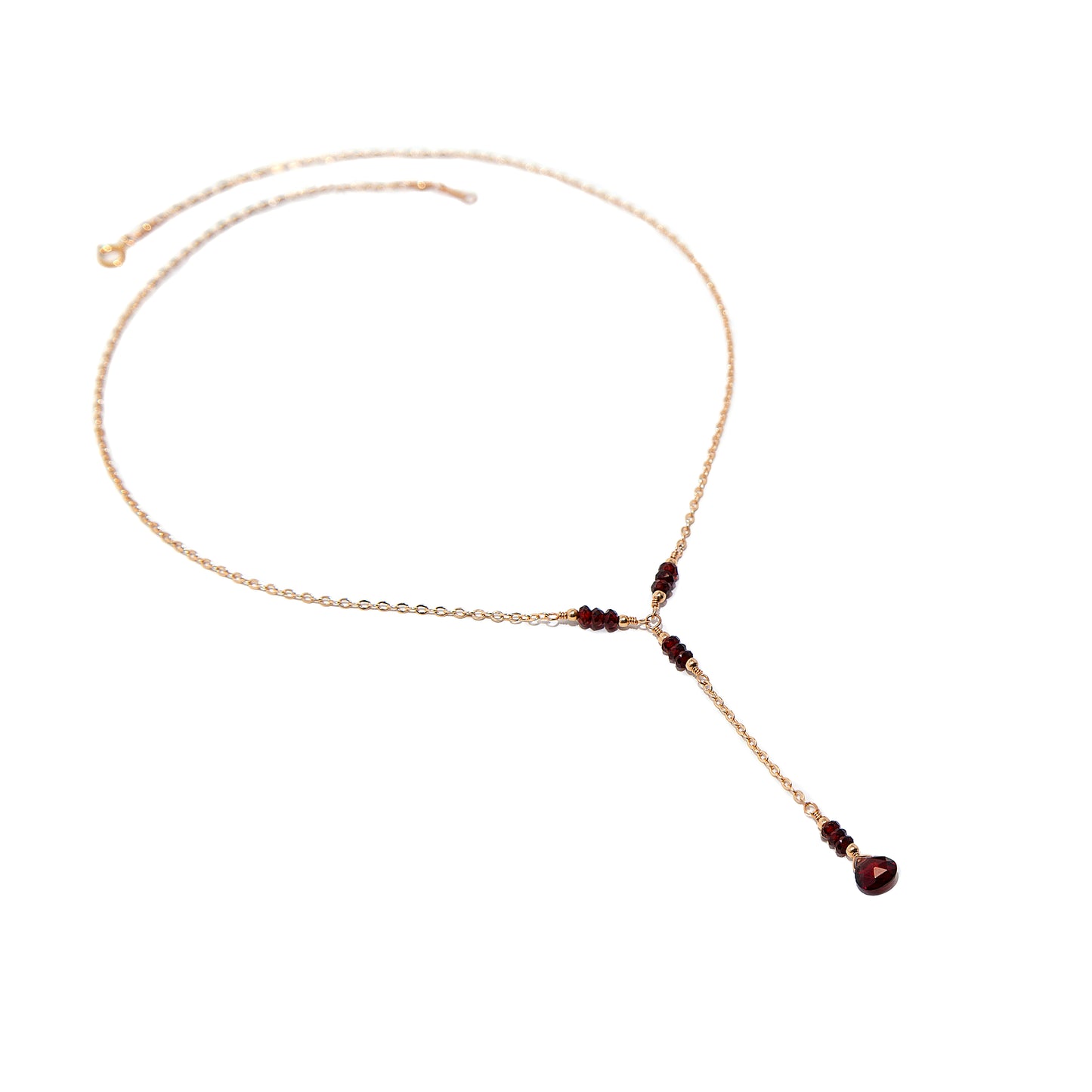 Garnet Lariat Necklace in 14 Karat Gold