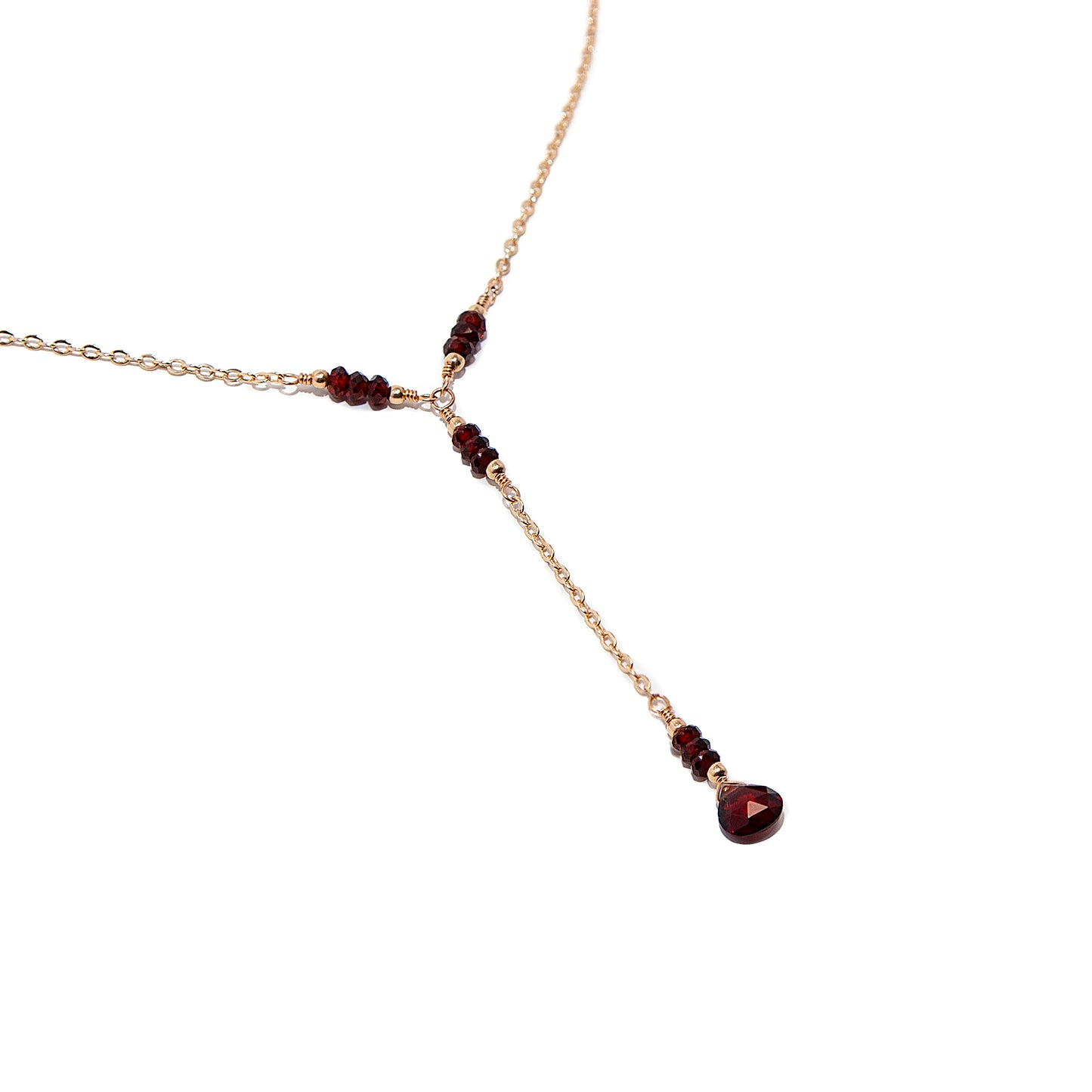 Garnet Lariat Necklace in 14 Karat Gold