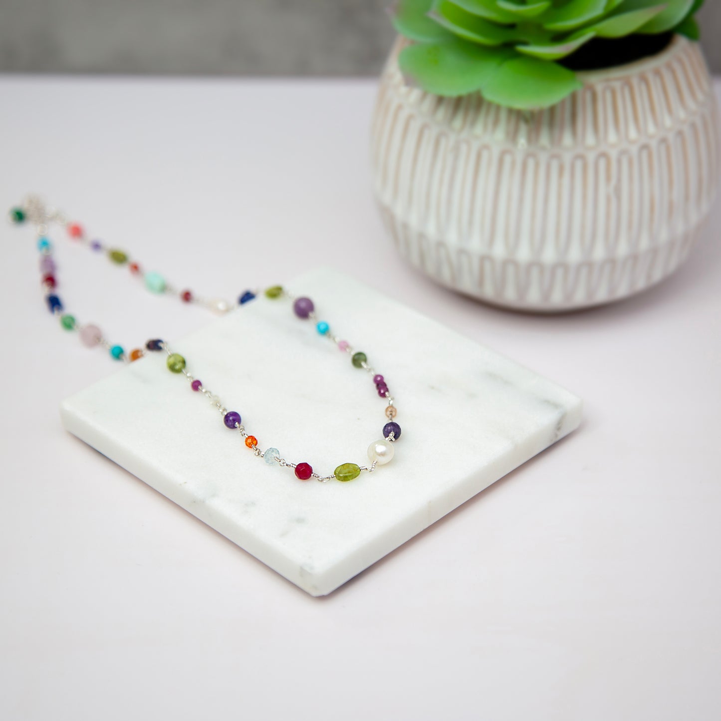 Multi Gemstone Necklace in Sterling Silver