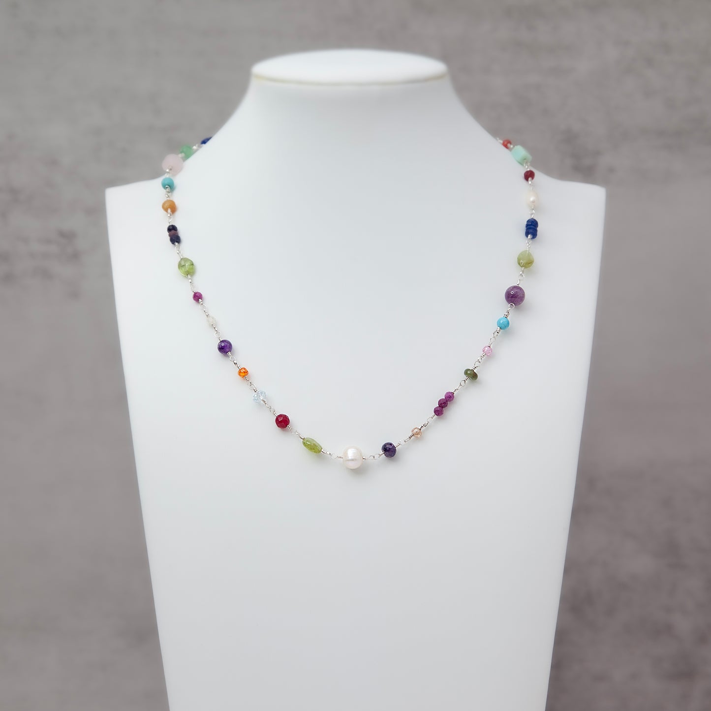 Multi Gemstone Necklace in Sterling Silver