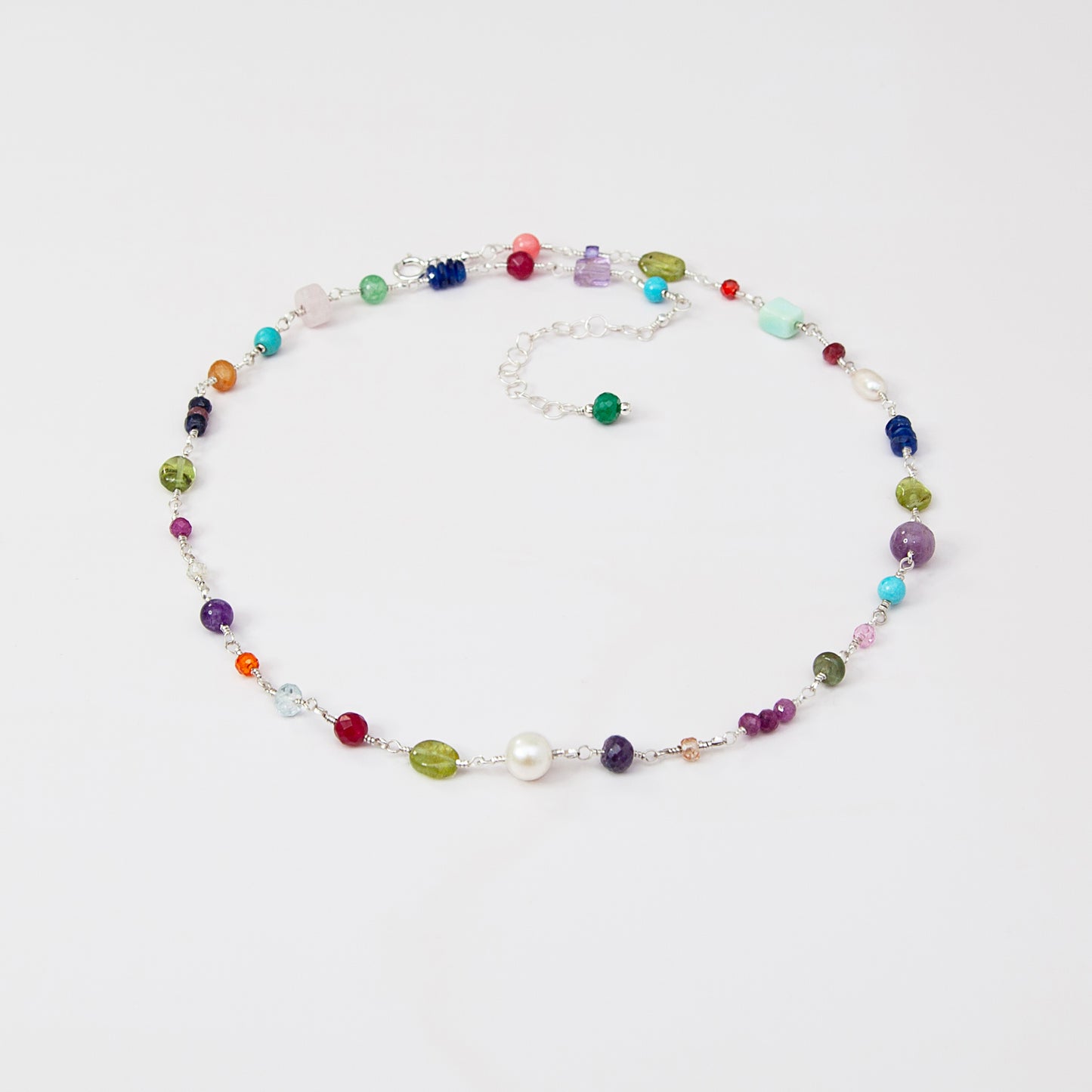 Multi Gemstone Necklace in Sterling Silver