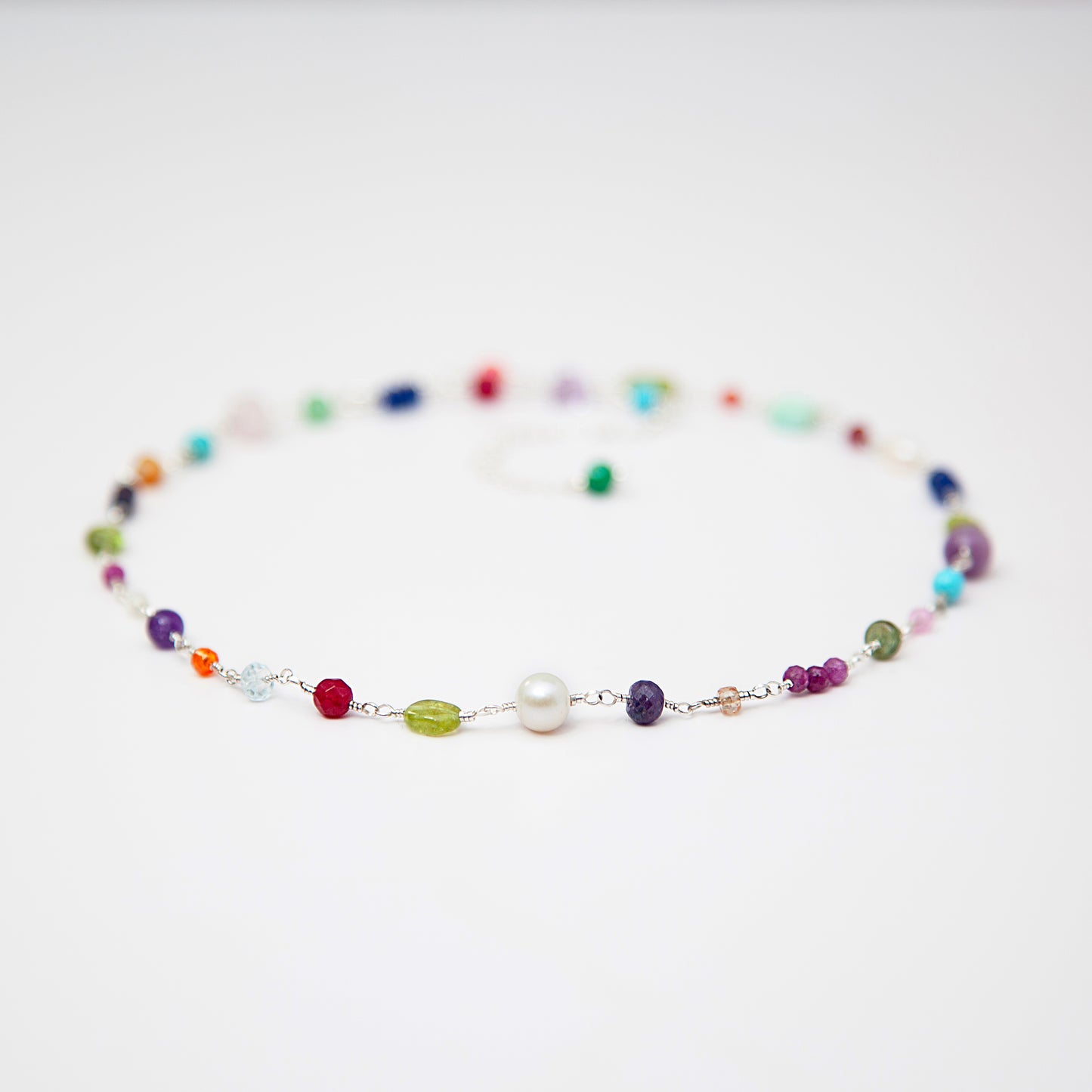 Multi Gemstone Necklace in Sterling Silver