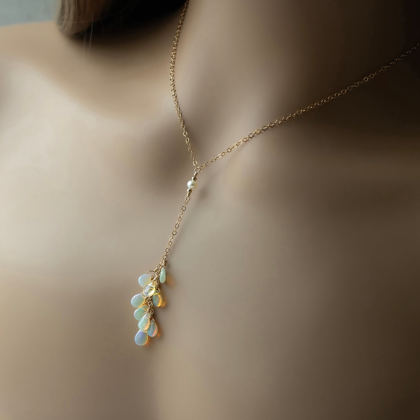 Opal Cascade Lariat Necklace