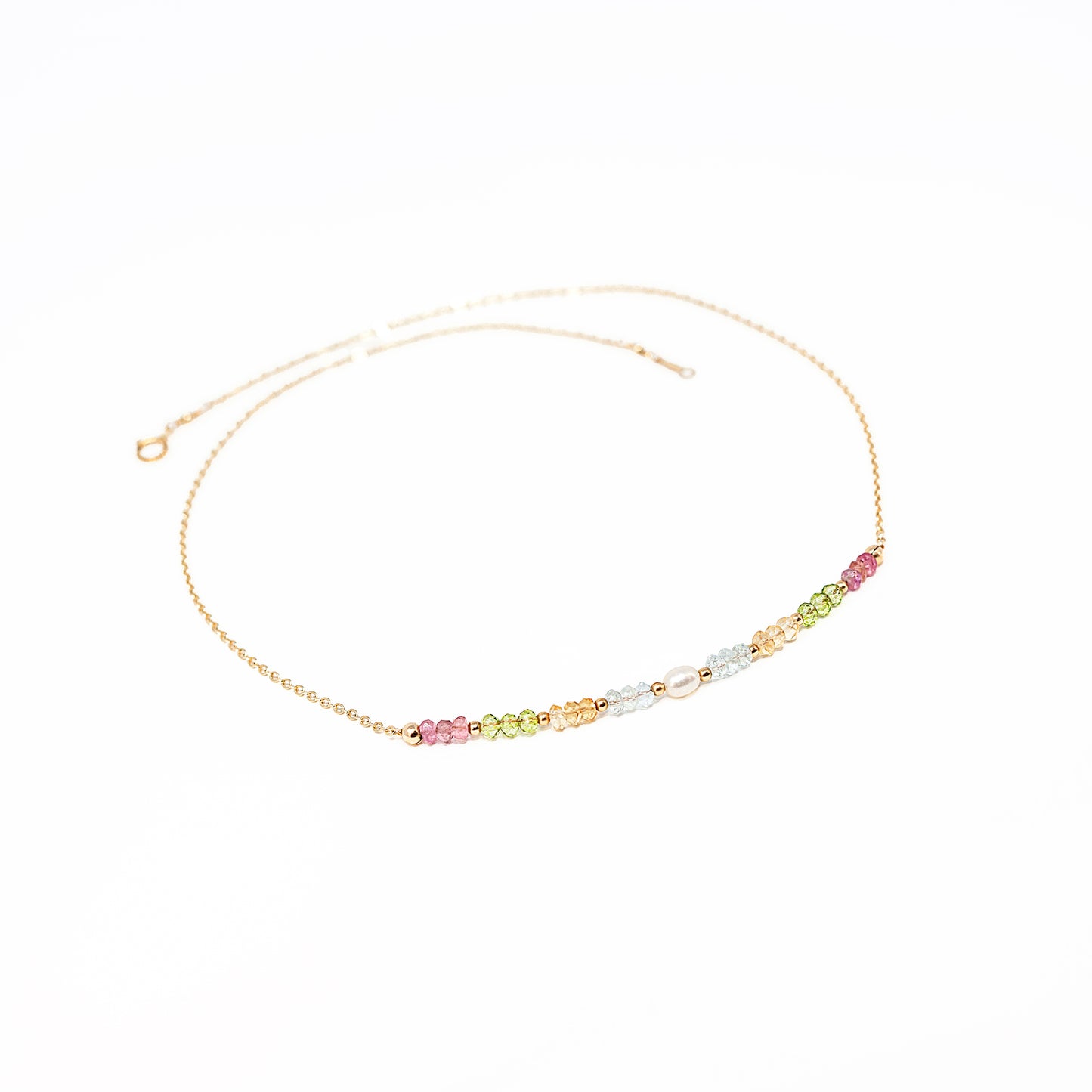 Pearl, Aquamarine, Citrine, Pink Tourmaline Necklace