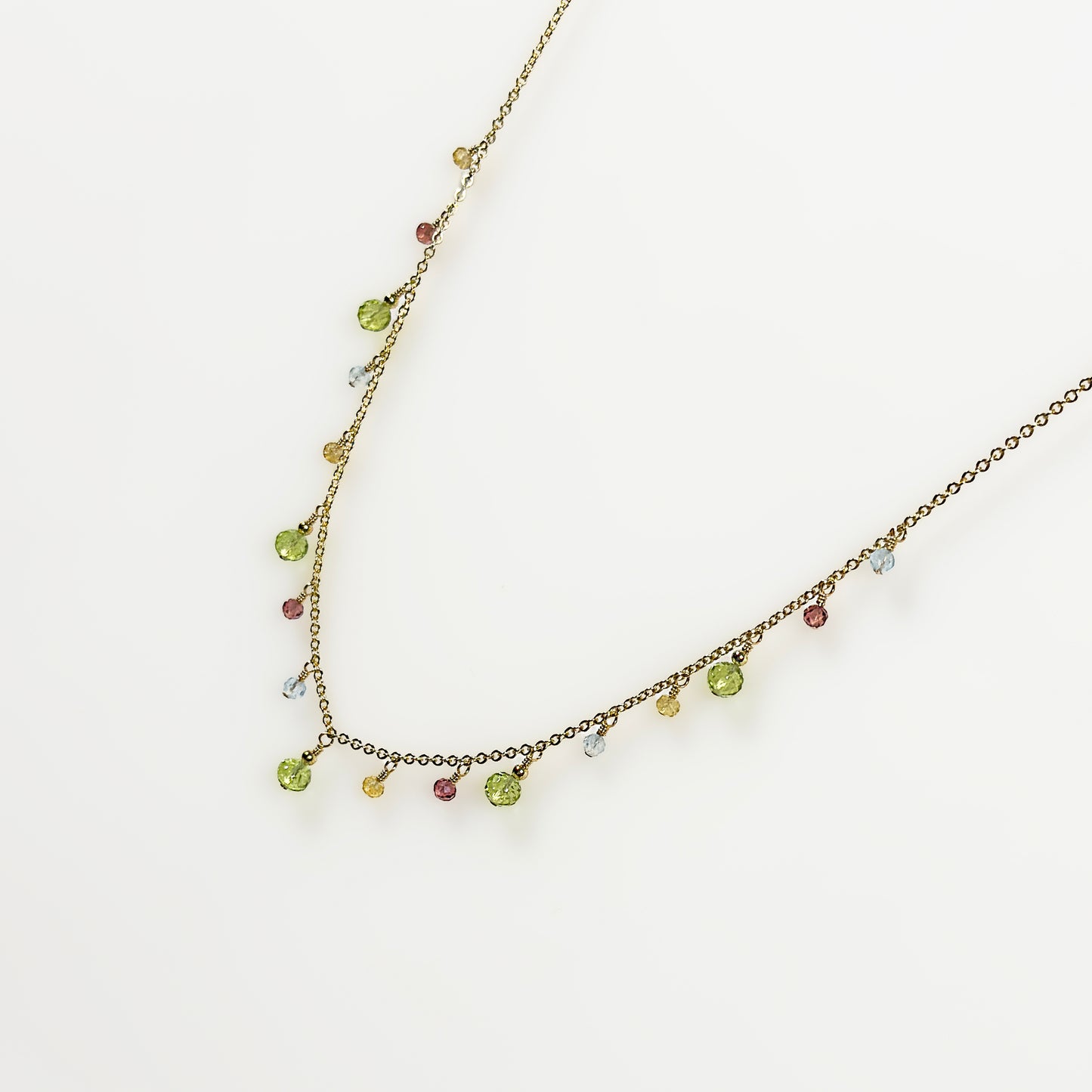 Peridot, Yellow Tourmaline, Garnet and Aquamarine Charm Necklace