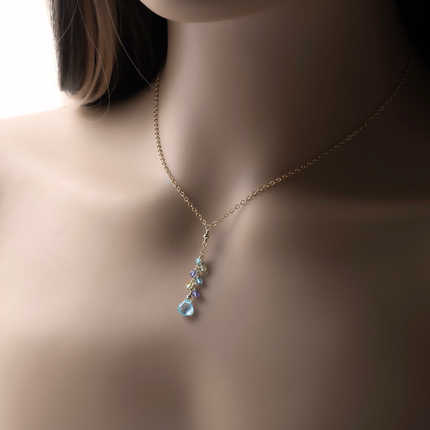 Swiss Blue Topaz Cluster Necklace