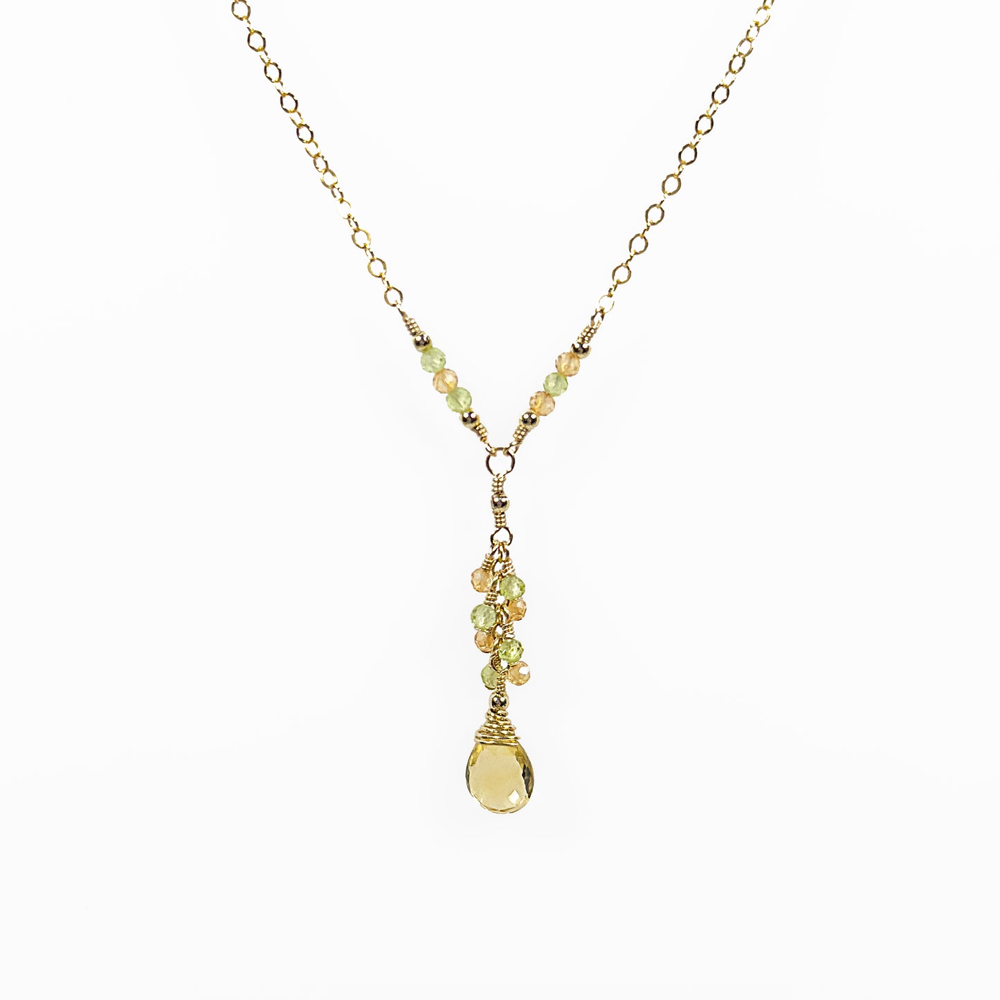 Citrine Cluster Necklace with Peridot and Carnelian Charms