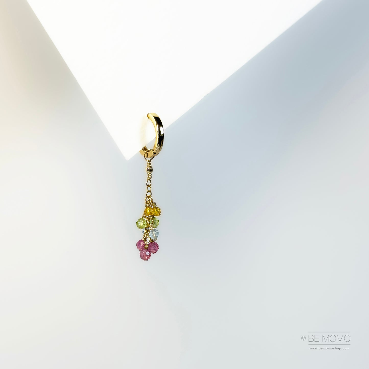 Single Hoop Earring with Gemstones Cluster