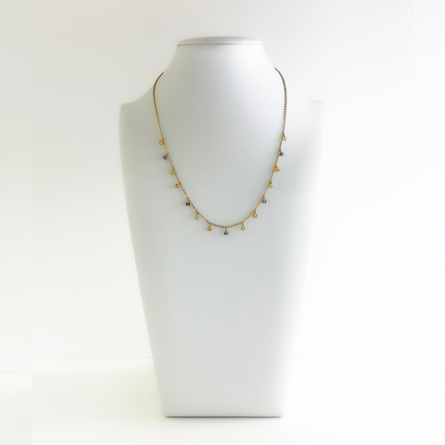 Dainty Peridot, Iolite, and Yellow Tourmaline Charm Necklace