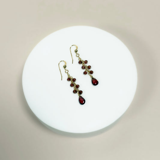 Garnet Cluster Earrings with Teardrop Briolette