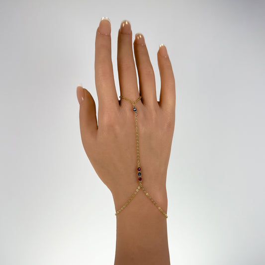 Aquamarine and Ruby Hand Bracelet