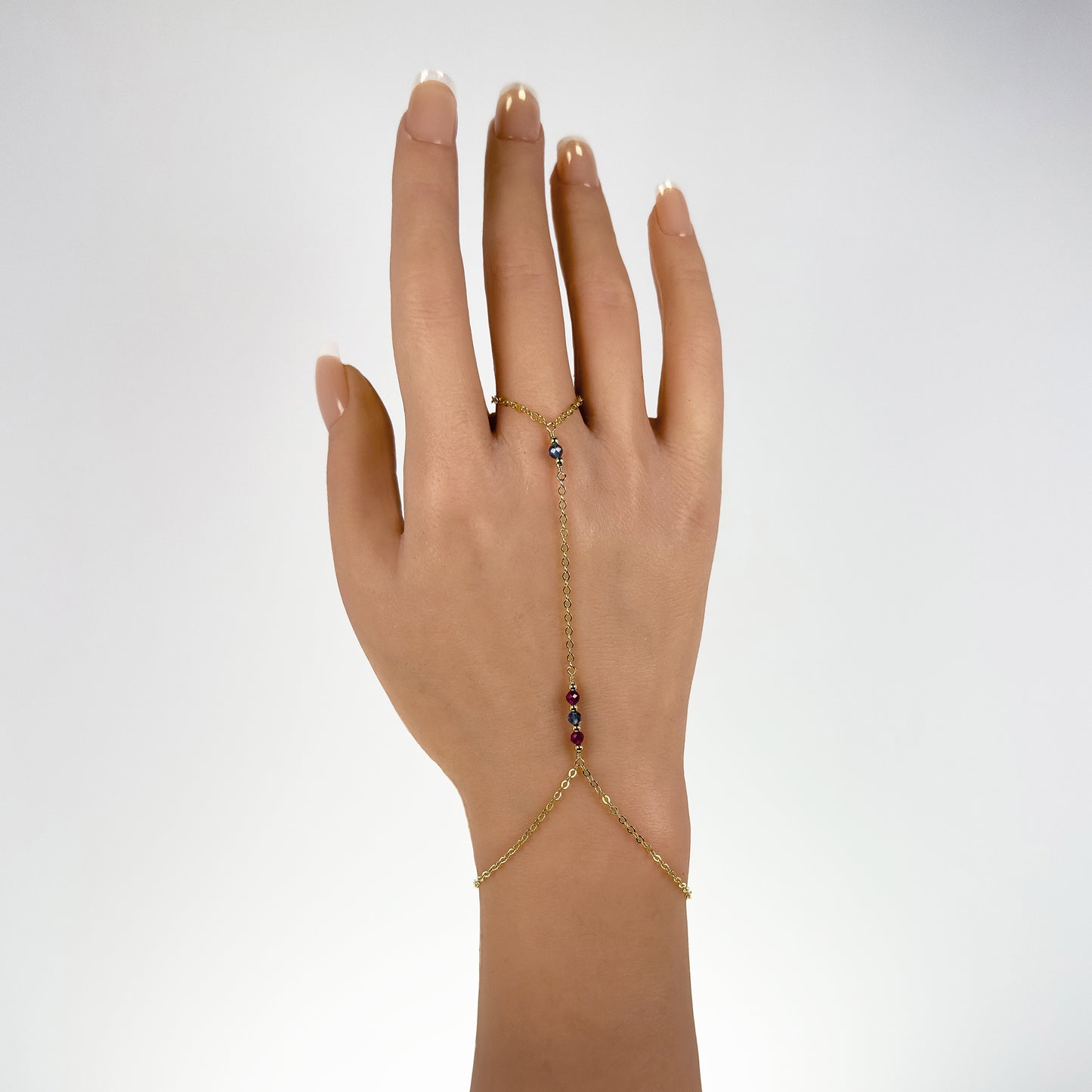 Aquamarine and Ruby Hand Bracelet