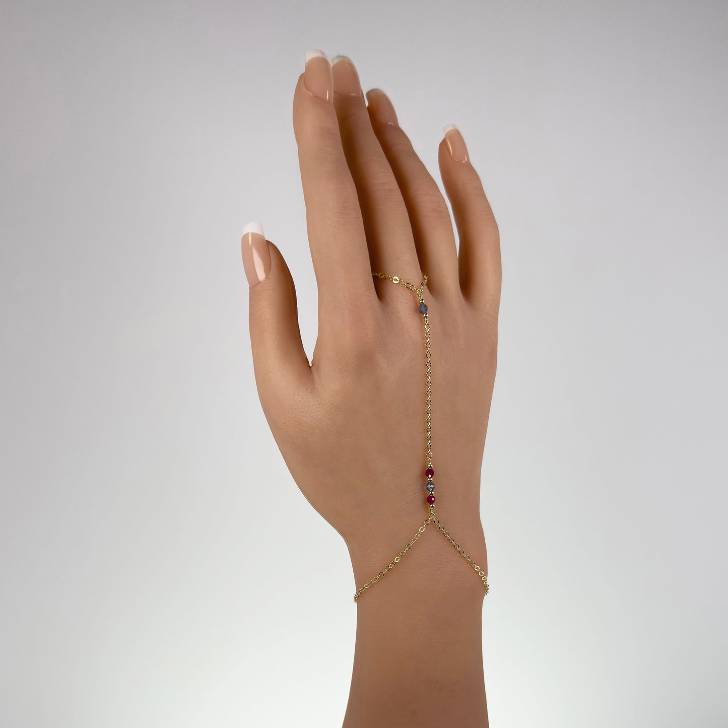 Aquamarine and Ruby Hand Bracelet