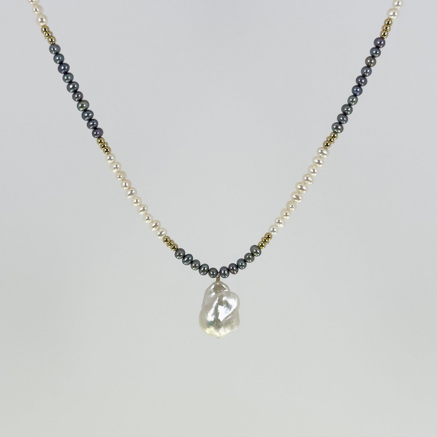 Baroque Pearl Necklace with White and Peacock Freshwater Pearls