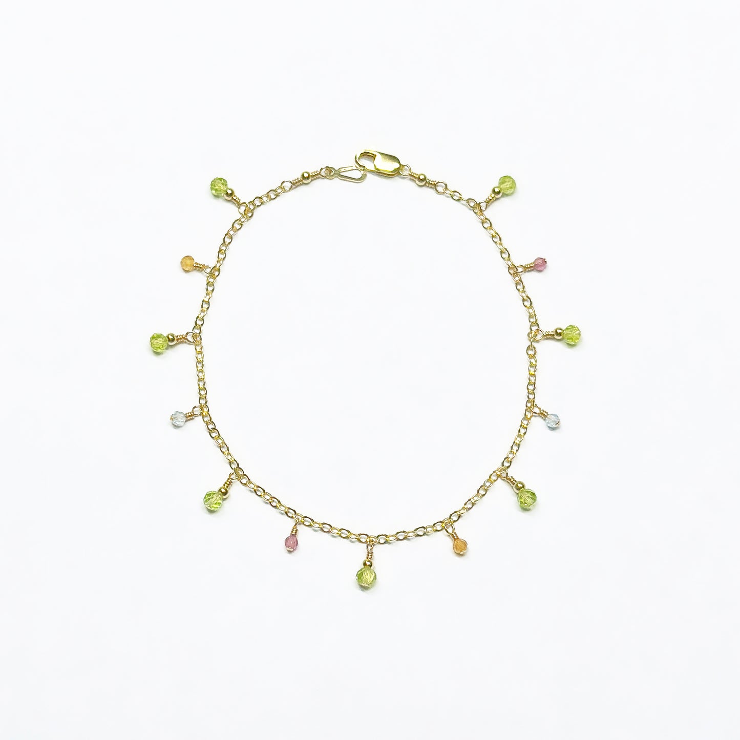 Peridot Charms Bracelet with Multi Gemstone Dewdrops