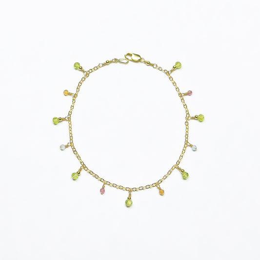 Peridot Charms Bracelet with Multi Gemstone Dewdrops