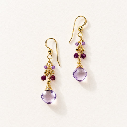 Lavender Amethyst Cluster Earrings with Purple Garnet and Purple Amethyst