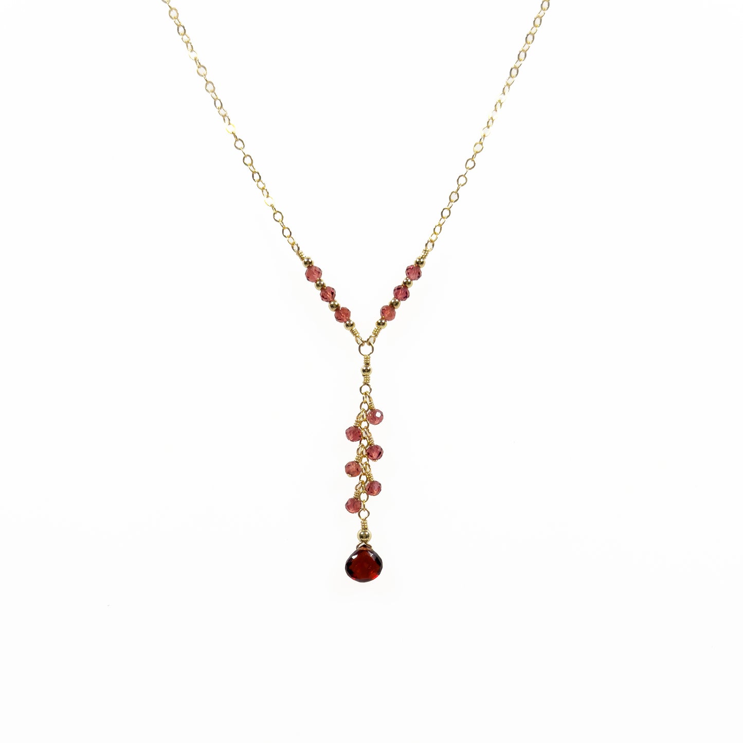 Garnet Cluster Necklace with Heart Shape Briolette