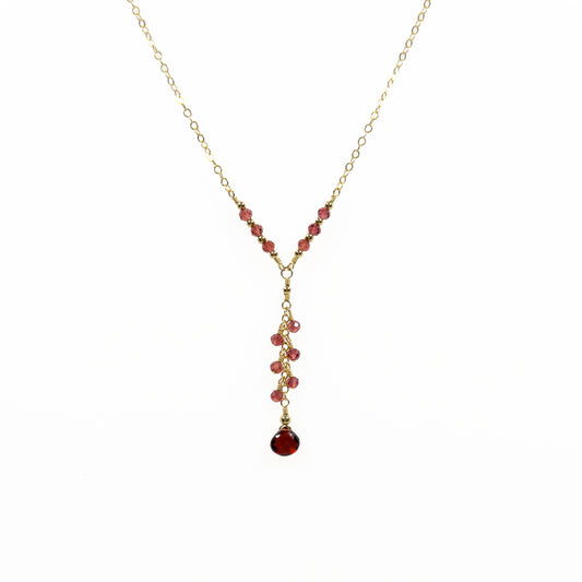 Garnet Cluster Necklace with Heart Shape Briolette