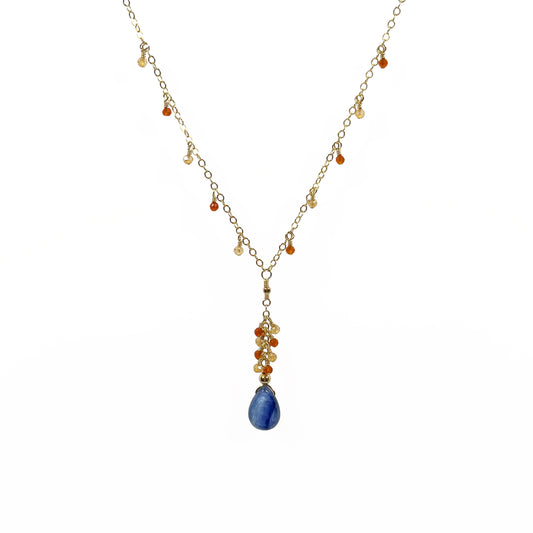Kyanite Necklace with Carnelian Dewdrops