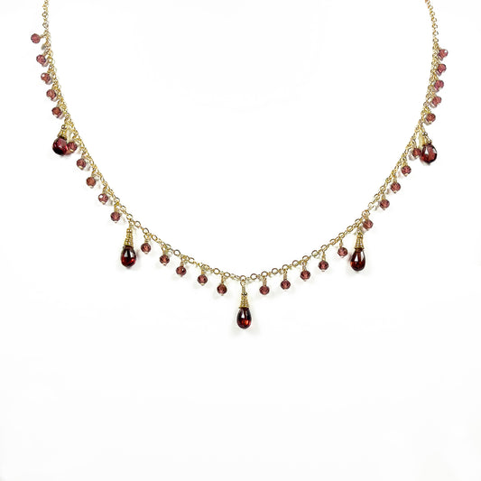 Pear Shape Garnet Charms Necklace [02]