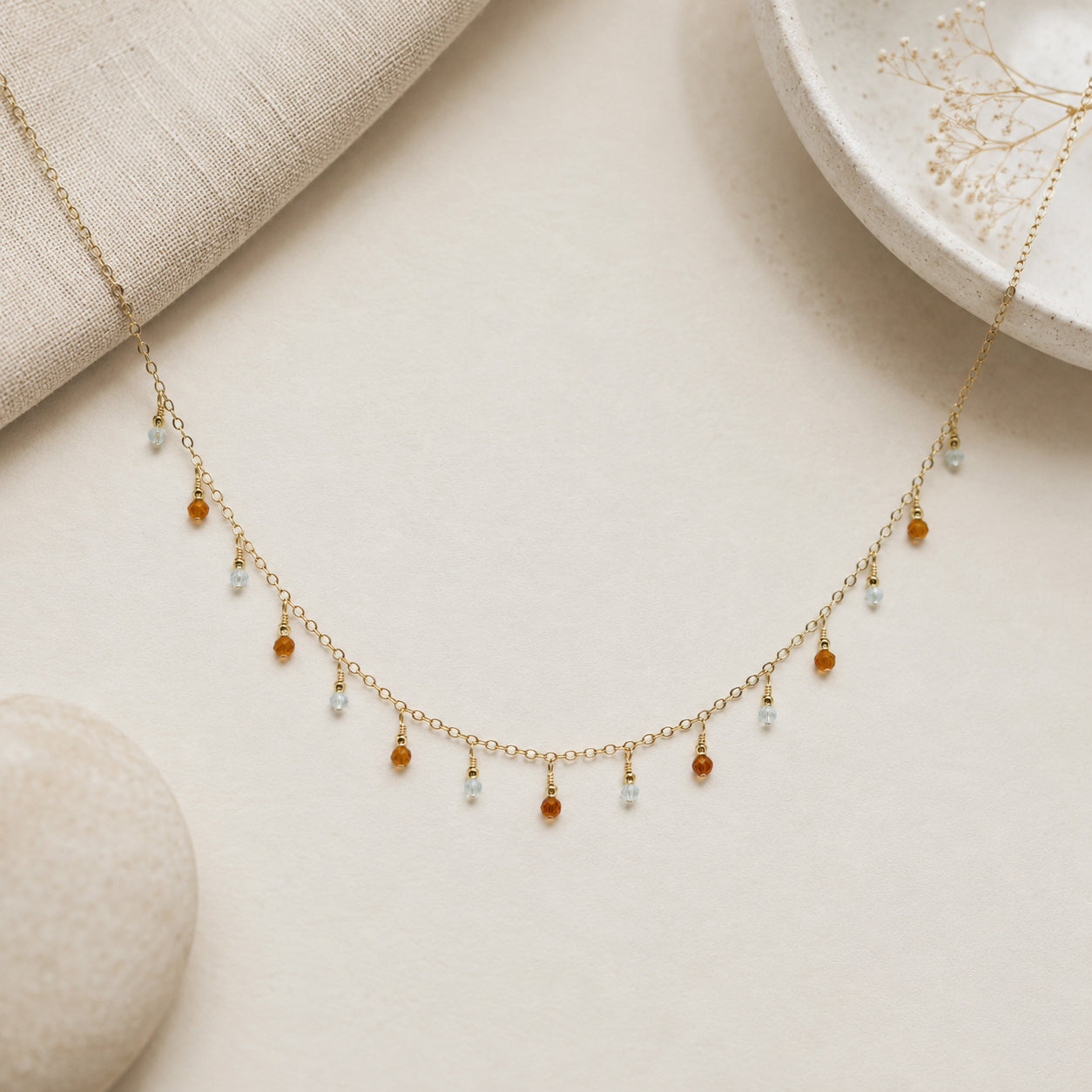 Hessonite and Aquamarine Dewdrops Necklace