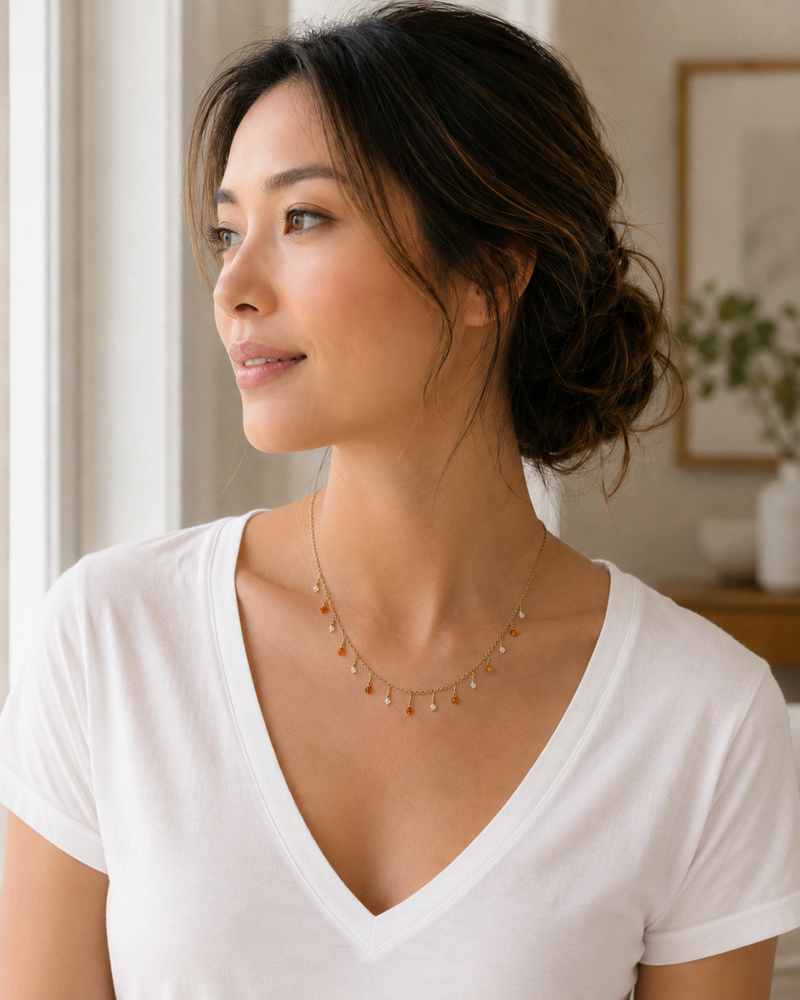 Hessonite and Aquamarine Dewdrops Necklace