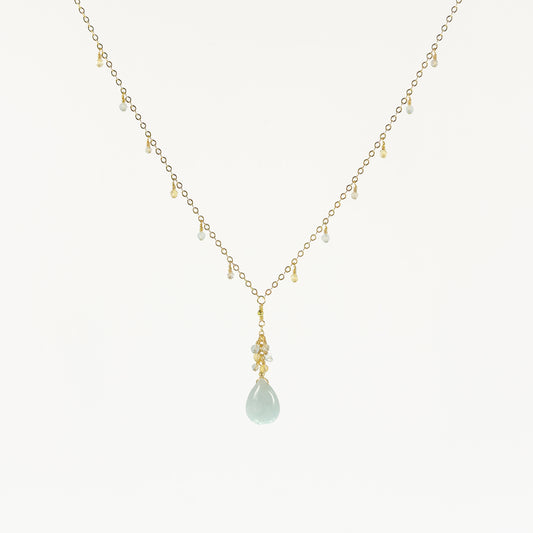 Aquamarine Briolette Necklace with Citrine, Labradorite and Aquamarine Dewdrops