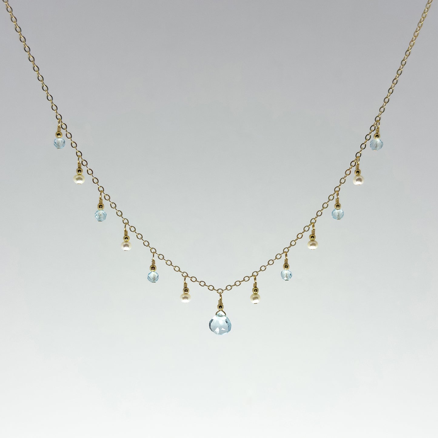 Blue Topaz Necklace with Freshwater Pearls