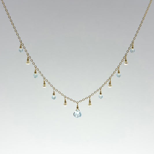Blue Topaz Necklace with Freshwater Pearls
