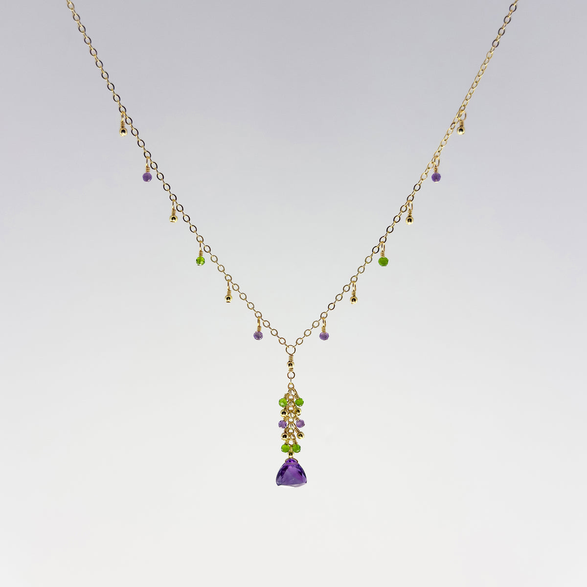 Amethyst and Peridot Cluster Necklace
