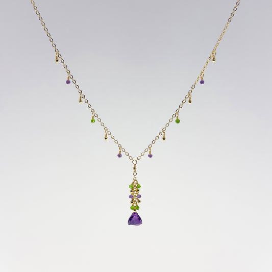 Amethyst and Peridot Cluster Necklace