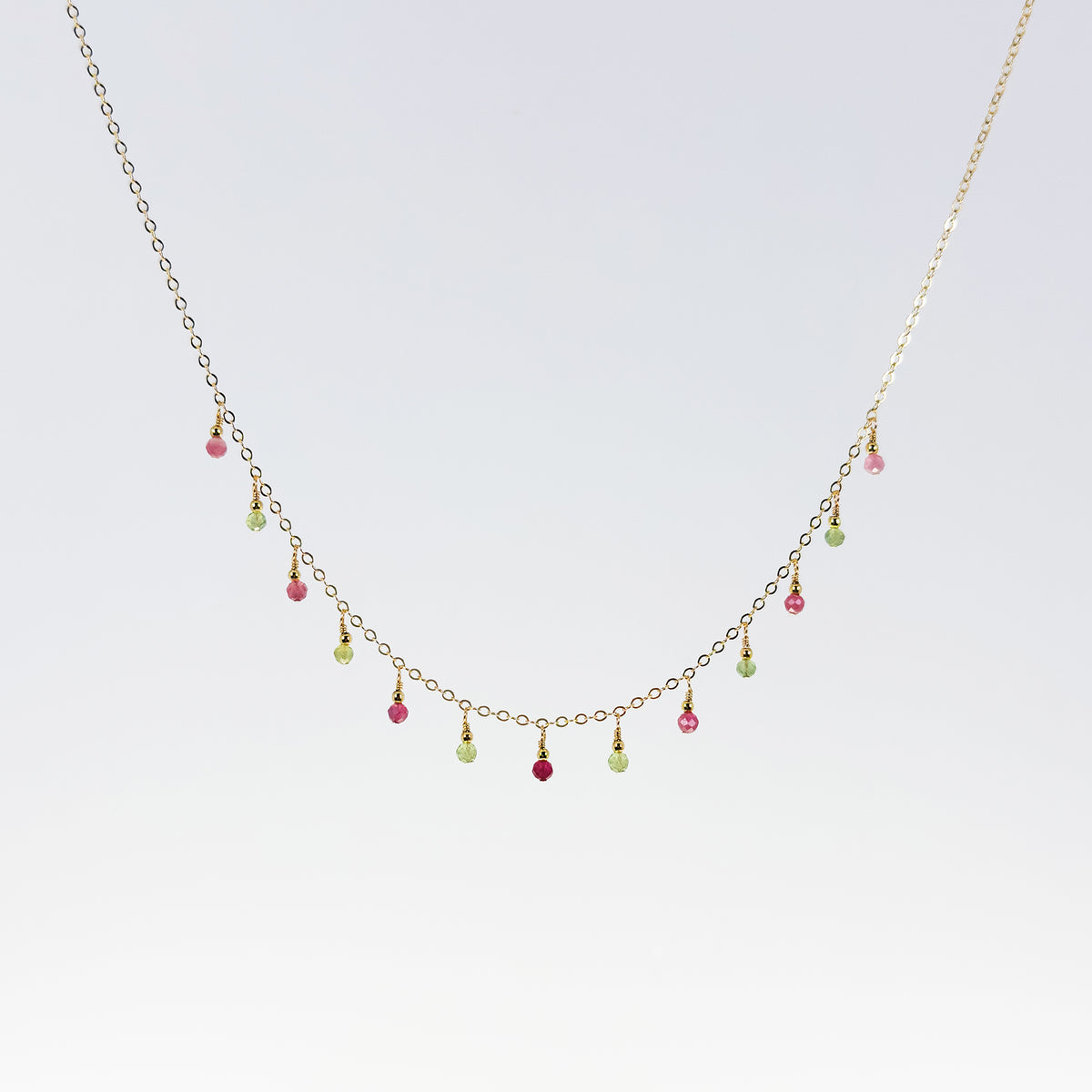 Pink and Green Tourmaline Dewdrops Necklace