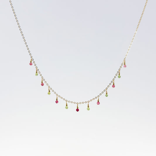 Pink and Green Tourmaline Dewdrops Necklace