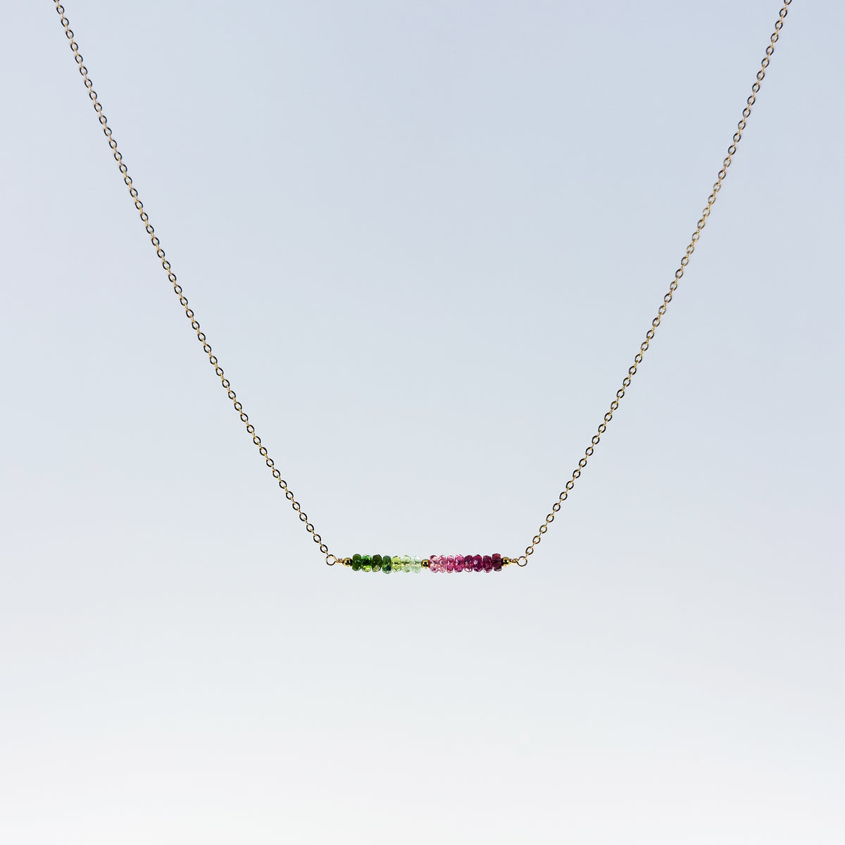 Pink and Green Tourmaline Bar Necklace