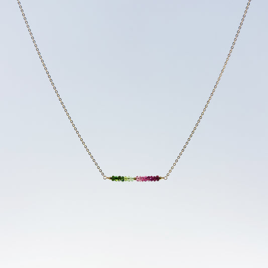 Pink and Green Tourmaline Bar Necklace
