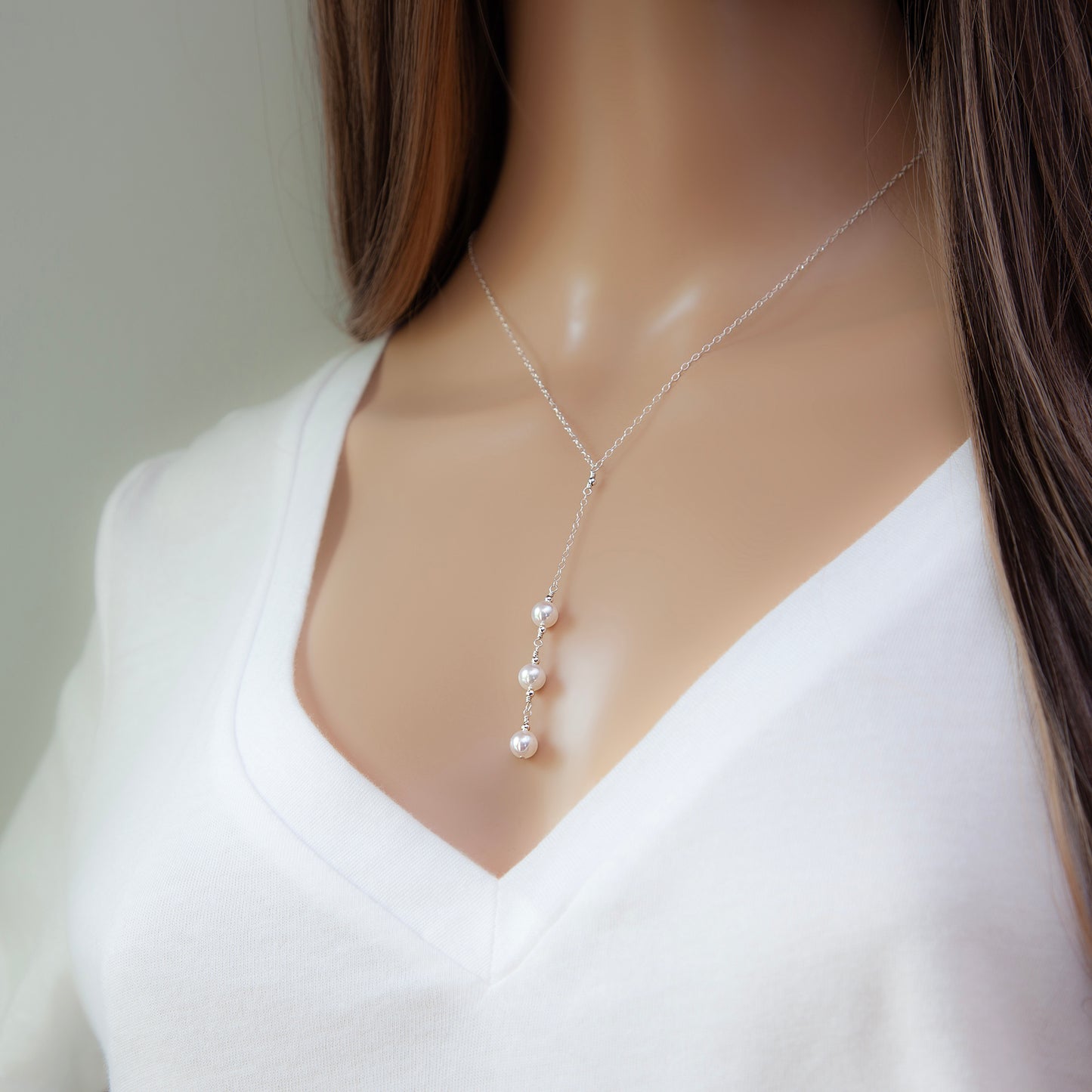 Akoya Pearl Lariat Necklace and Earrings Set