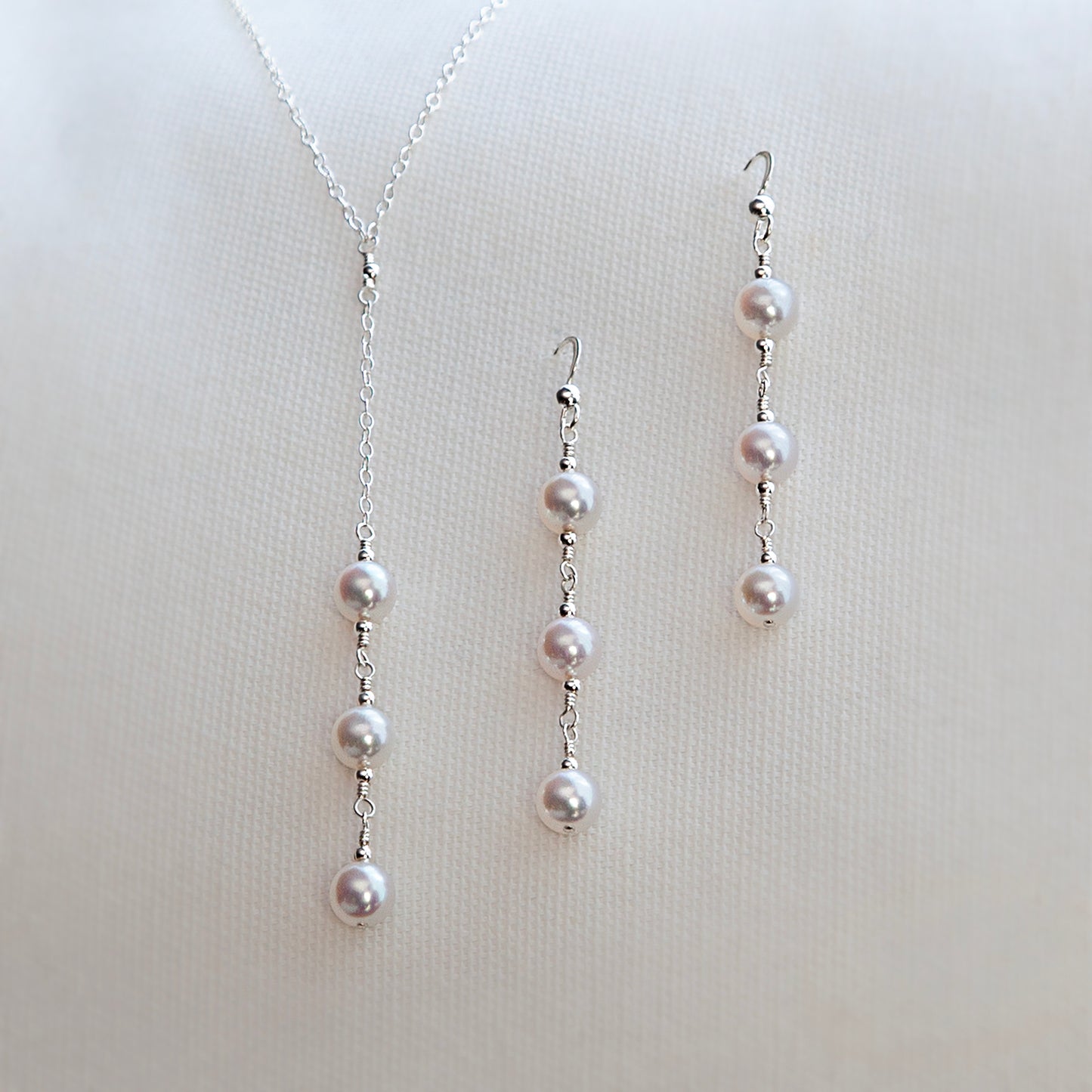 Akoya Pearl Lariat Necklace and Earrings Set