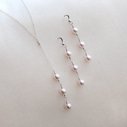 Akoya Pearl Lariat Necklace and Earrings Set