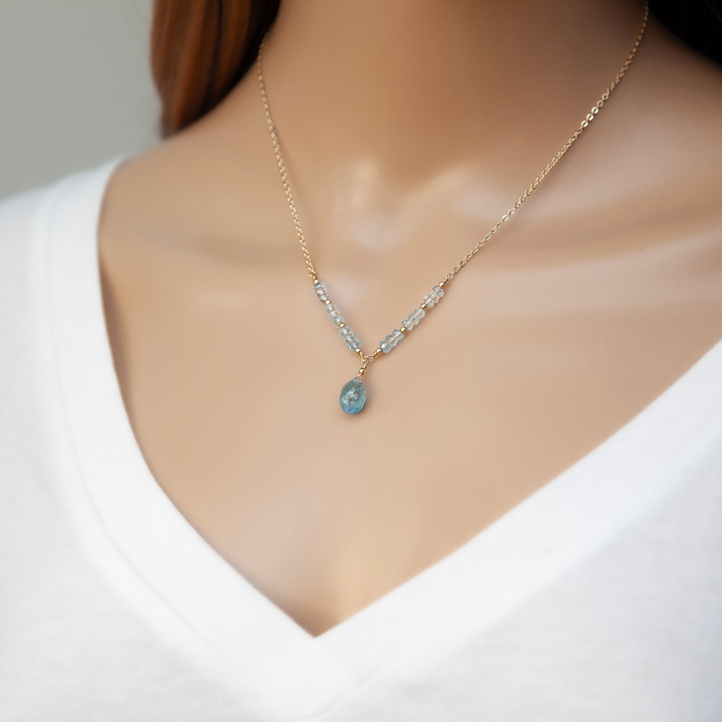 Aquamarine Teardrop Pendant Necklace