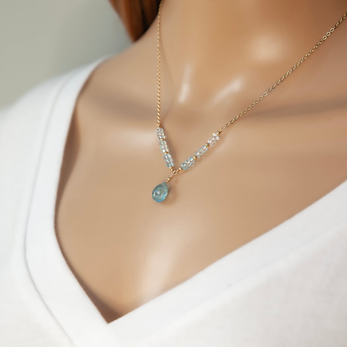 Aquamarine Teardrop Pendant Necklace