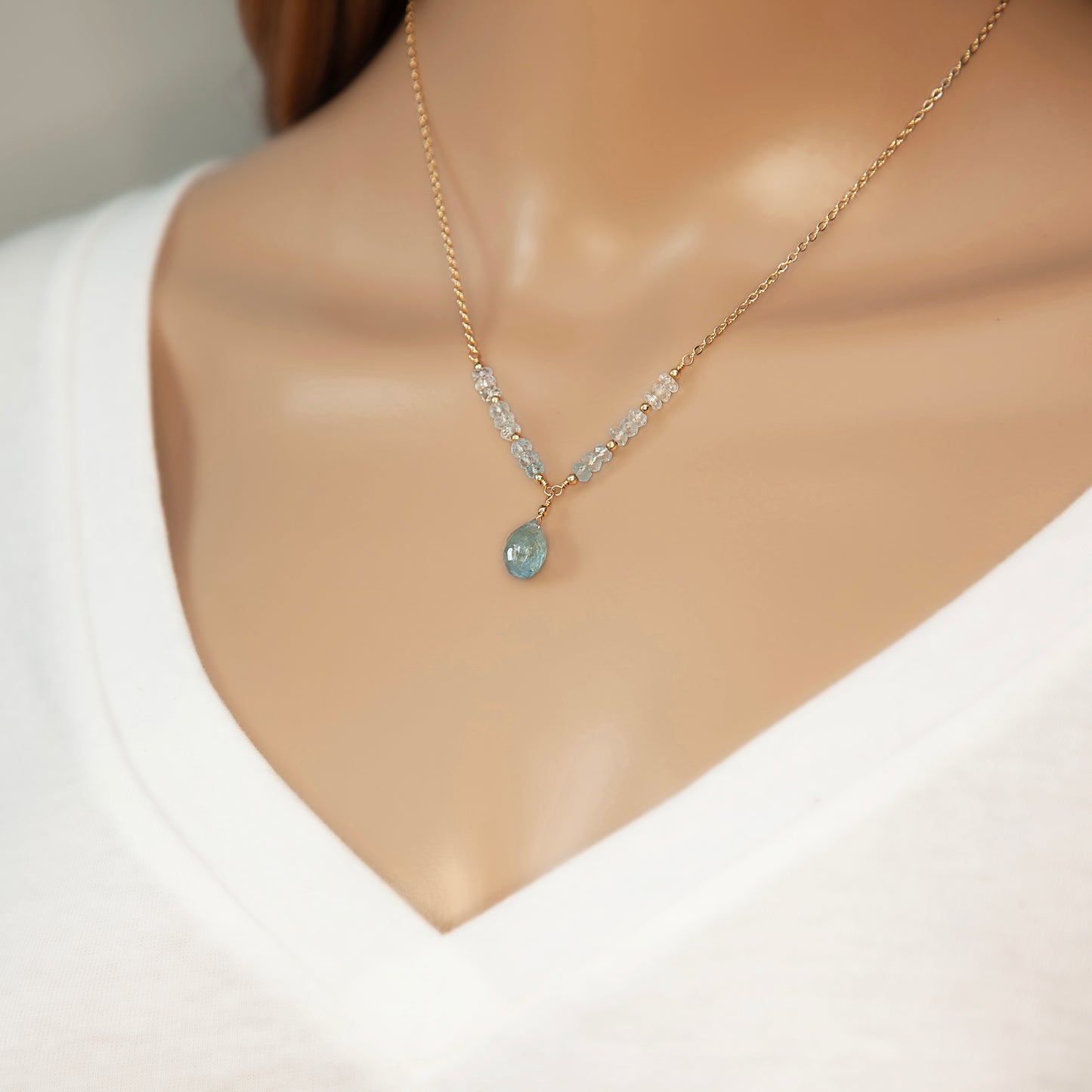 Aquamarine Teardrop Pendant Necklace